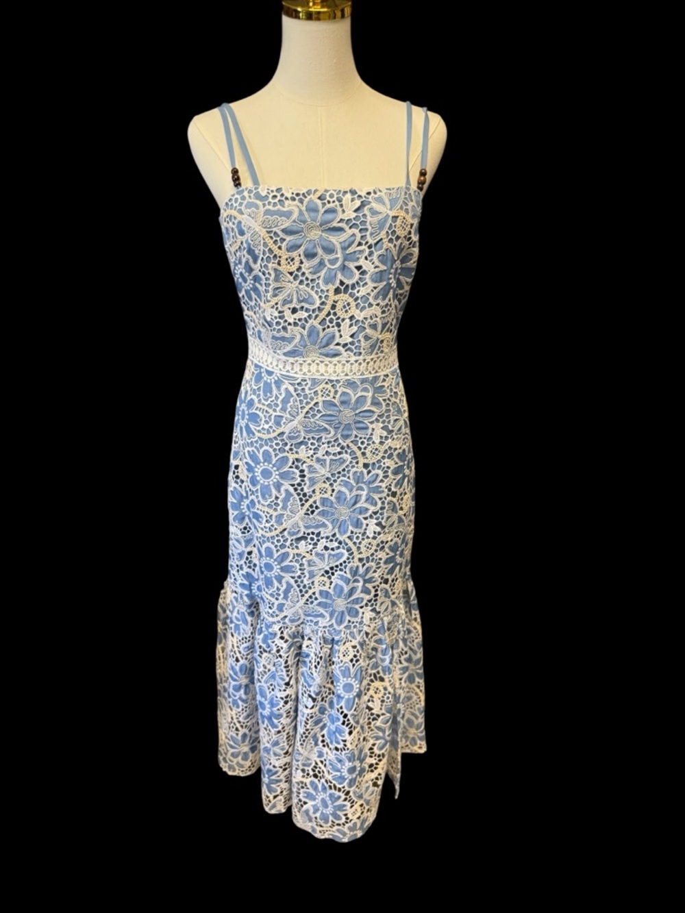 Just Me Powder Blue & White Floral Lace Midi Dress